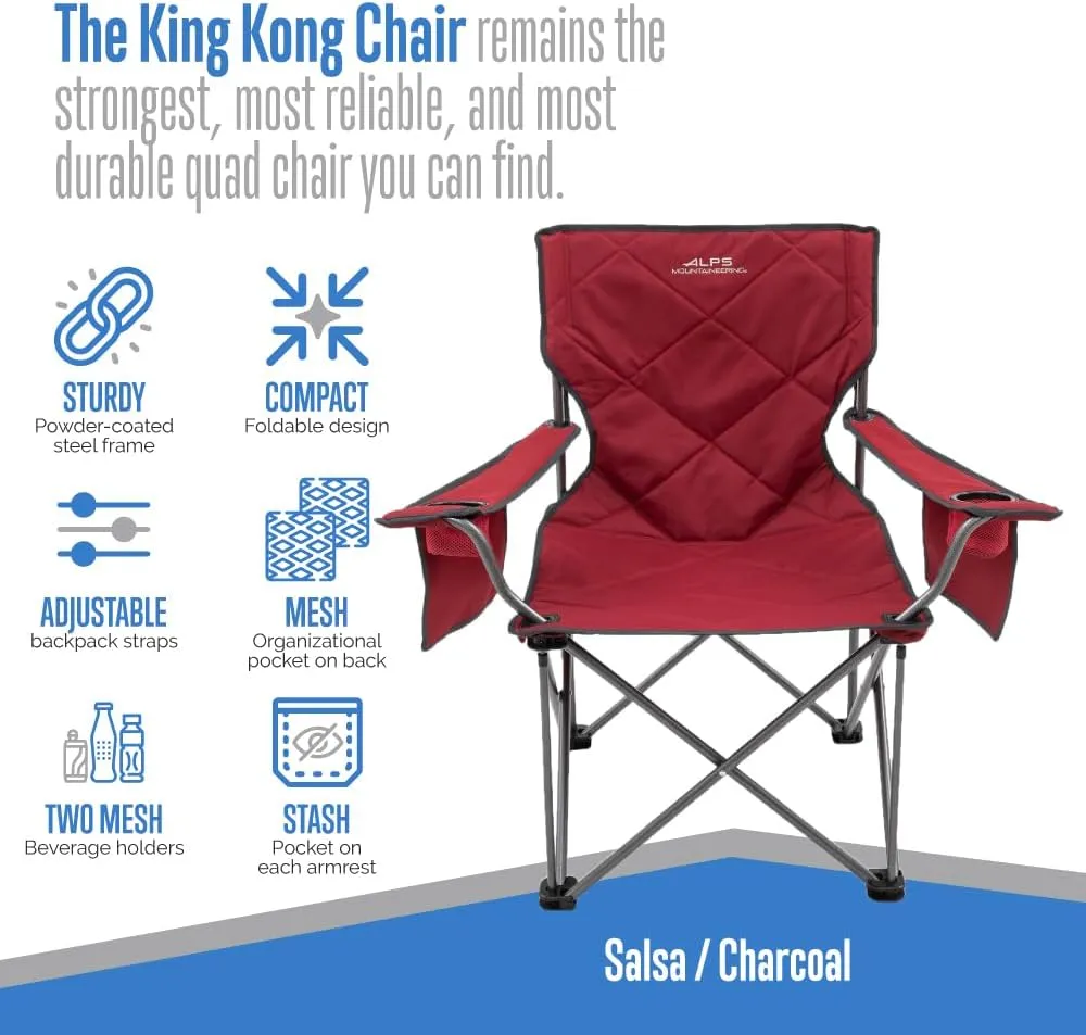 ALPS Mountaineering King Kong Camping Chairs for Adults with Mesh Cup Holders and Pockets, Built Durable and Reliable with Compact Foldable Steel Frame