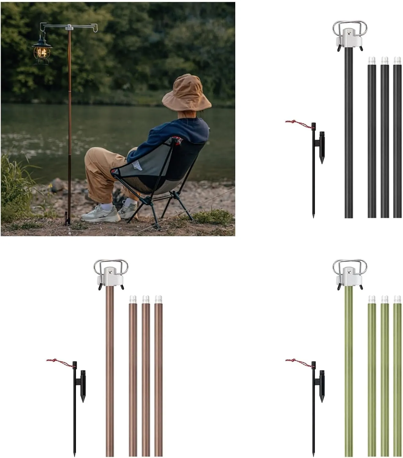 Aluminum Camping Lamp Stand Outdoor Lamp Rod Post Hanging Tent Light Holder Rack Light Hook Stand for Camping Traveling