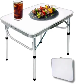 Aluminum Folding Small Picnic Table, Adjustable Height Lightweight Portable Camping Table for Picnic Beach Outdoor Indoor (Small White) …