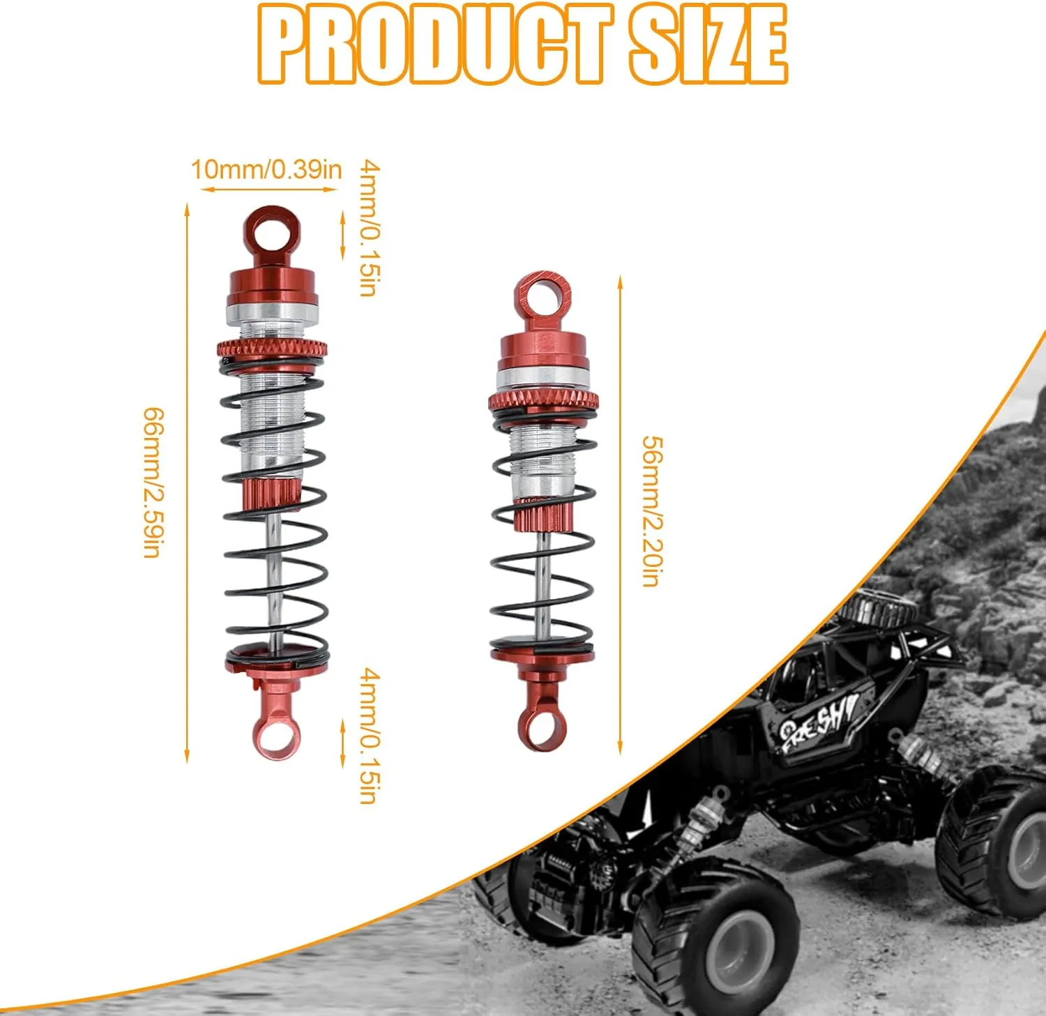 Aluminum Front Rear Shock Absorber Damper for Losi 1/18 Mini-T 2.0, 1/16 Mini-B Shock Absorber Upgrades# LOS213000, LOS213001 Red