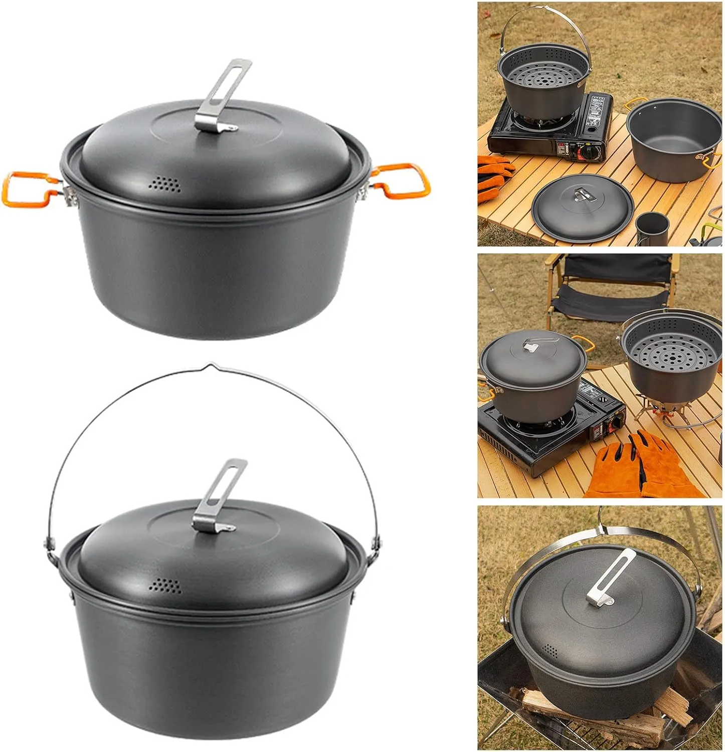 Aluminum Outdoor Camping Pots 4.50L Large Capacity Multifunctional Cooking Pots Cookware For Picnics, Self Driving Tours