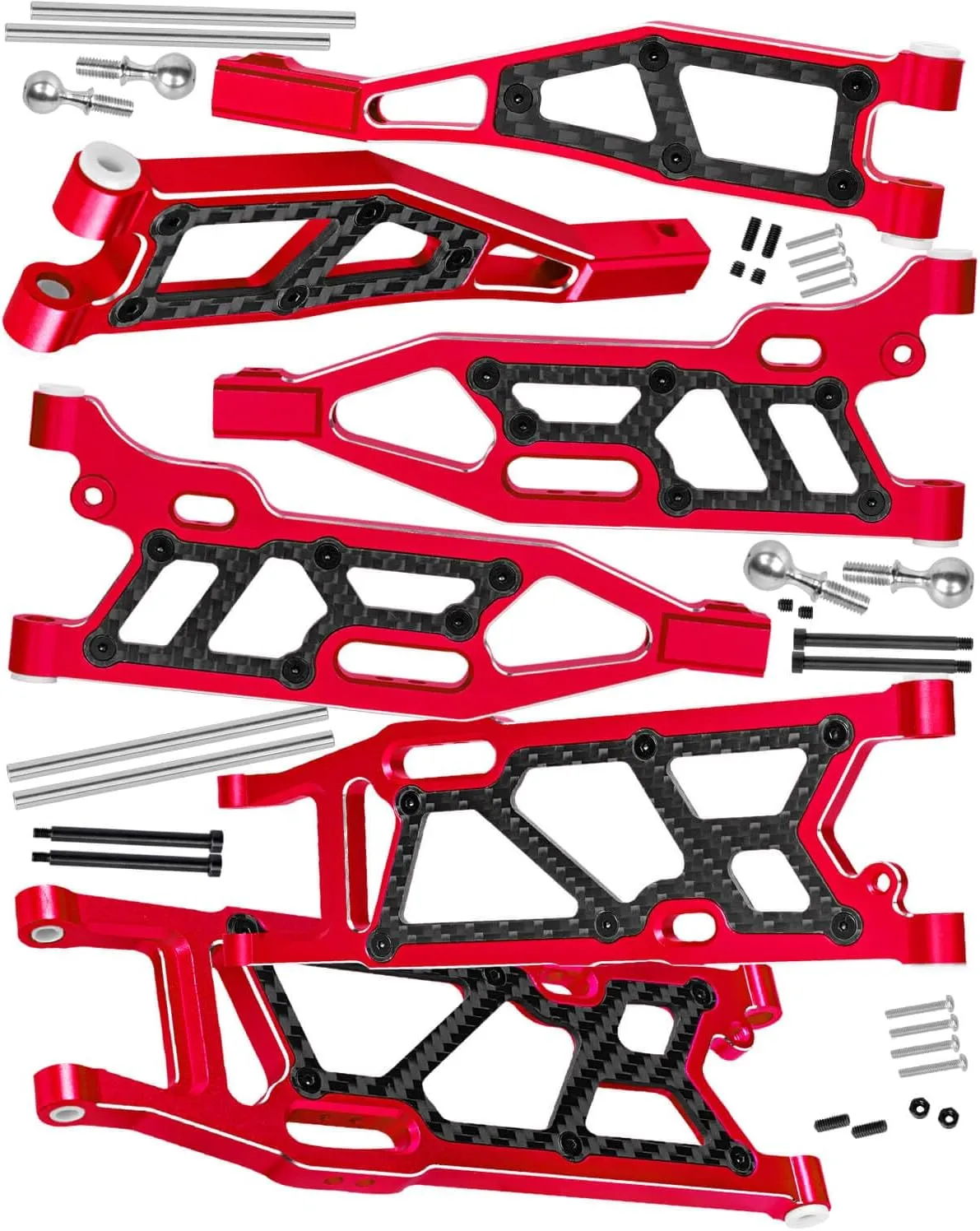 Aluminum Suspension A Arms Upgrades Part for 1/8 Kraton 6S BLX,Outcast 6S BLX,Notorious 6S BLX,Talion 6S BLX,Front Upper & Front Lower & Rear Suspension A-Arms Hops up w/Pivot Balls,Red