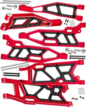 Aluminum Suspension A Arms Upgrades Part for 1/8 Kraton 6S BLX,Outcast 6S BLX,Notorious 6S BLX,Talion 6S BLX,Front Upper & Front Lower & Rear Suspension A-Arms Hops up w/Pivot Balls,Red