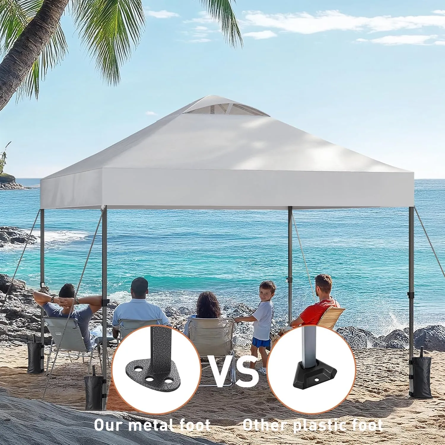 Amada 10x10ft 1-Person Setup Pop Up Canopy Tent - Easy Outdoor Sun Shade for Events, Parties, Camping, Gazebo with Wheel Cover Bag, Beach Tent with 3-Speed Adjustable Height,White