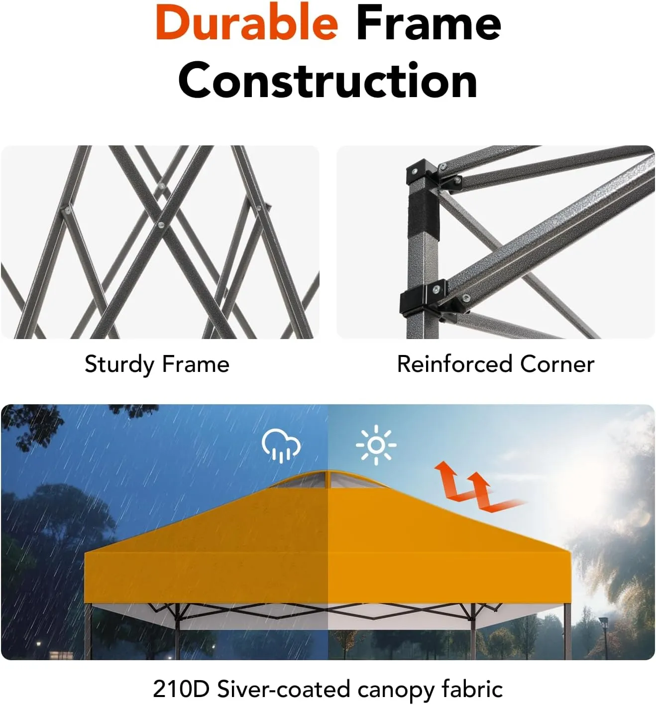 AMADA HOMEFURNISHING 10x10 Pop Up Canopy - Beach Tent with One Push Setup - Easy Outdoor Sun Shade for Events, Parties, Camping - Gazebo with Wheeled Cover Bag, 210D Silver Coated Top,Orange