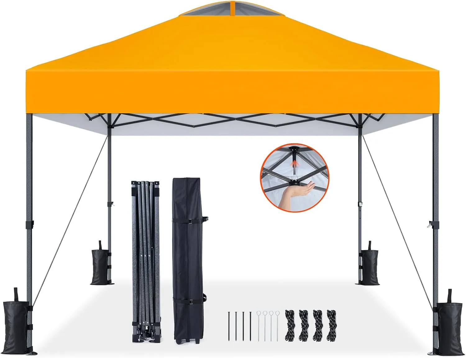 AMADA HOMEFURNISHING 10x10 Pop Up Canopy - Beach Tent with One Push Setup - Easy Outdoor Sun Shade for Events, Parties, Camping - Gazebo with Wheeled Cover Bag, 210D Silver Coated Top,Orange