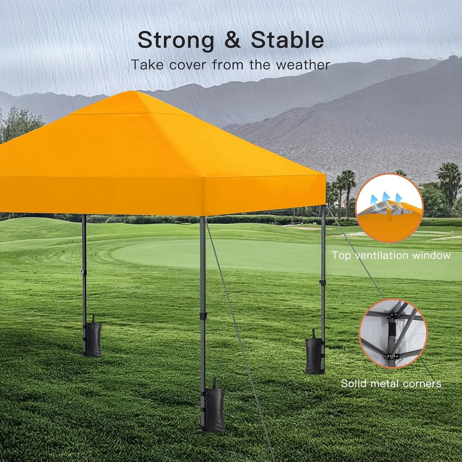 AMADA HOMEFURNISHING 10x10 Pop Up Canopy - Beach Tent with One Push Setup - Easy Outdoor Sun Shade for Events, Parties, Camping - Gazebo with Wheeled Cover Bag, 210D Silver Coated Top,Orange