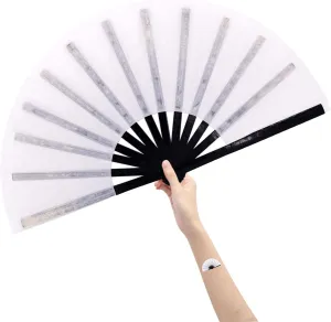Amajiji Large Rave Fan Folding Hand Popping Fans for Line Dancing, Big Clacking Fans Clap Fan for Boots On The Ground Dance,Party,Decoration,Festival (White-1)