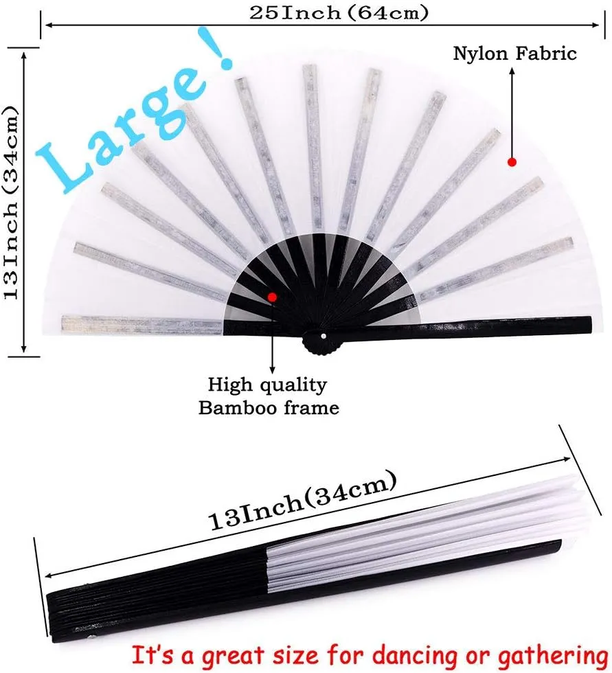 Amajiji Large Rave Fan Folding Hand Popping Fans for Line Dancing, Big Clacking Fans Clap Fan for Boots On The Ground Dance,Party,Decoration,Festival (White-1)