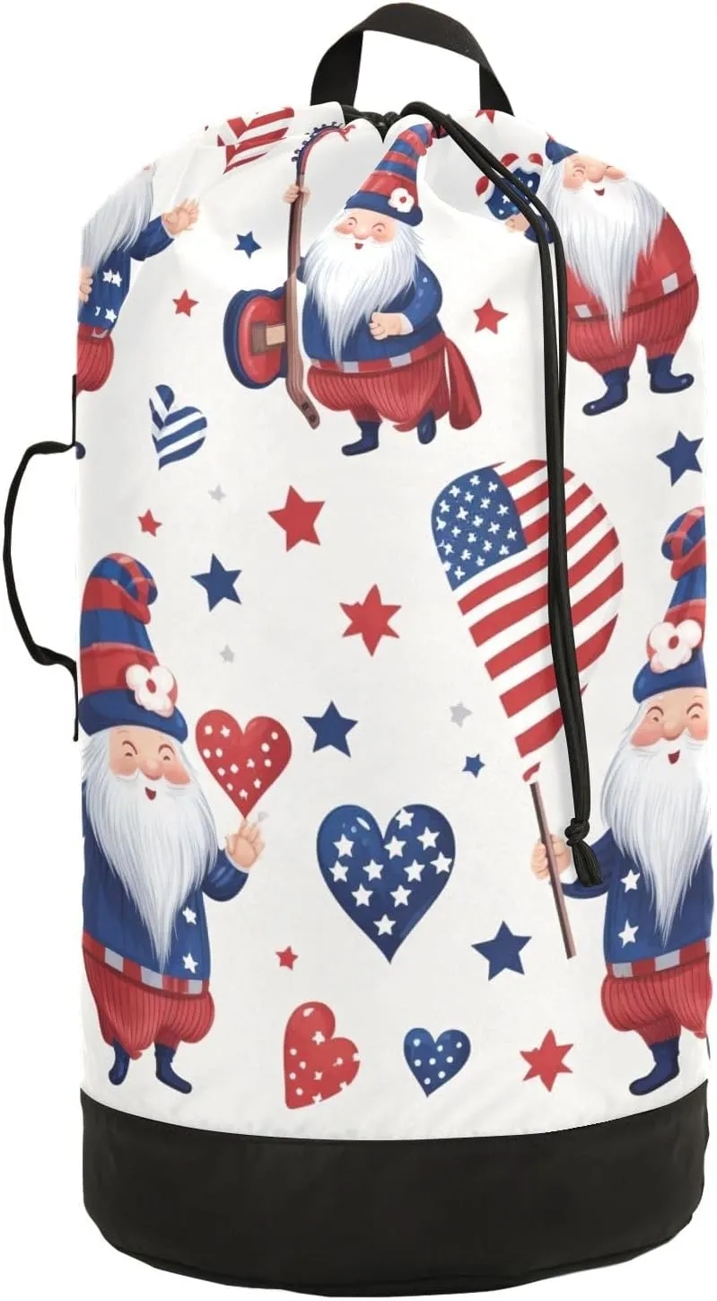 American Independence Dwarf Laundry Backpack Bag with Drawstring Closure Waterproof Laundry Bag Laundry Hamper Clothes Storage for Travel Laundromat Apartment
