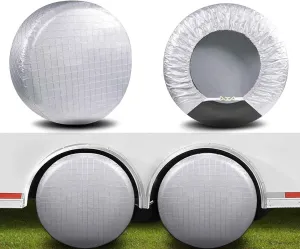 AmFor Tire Covers Set of 4, Waterproof Anti-UV Sun Snow Rain Tire Covers for Trailers, RV, Camper, SUV, Truck, Fit 33-35 inches Tire Diameter