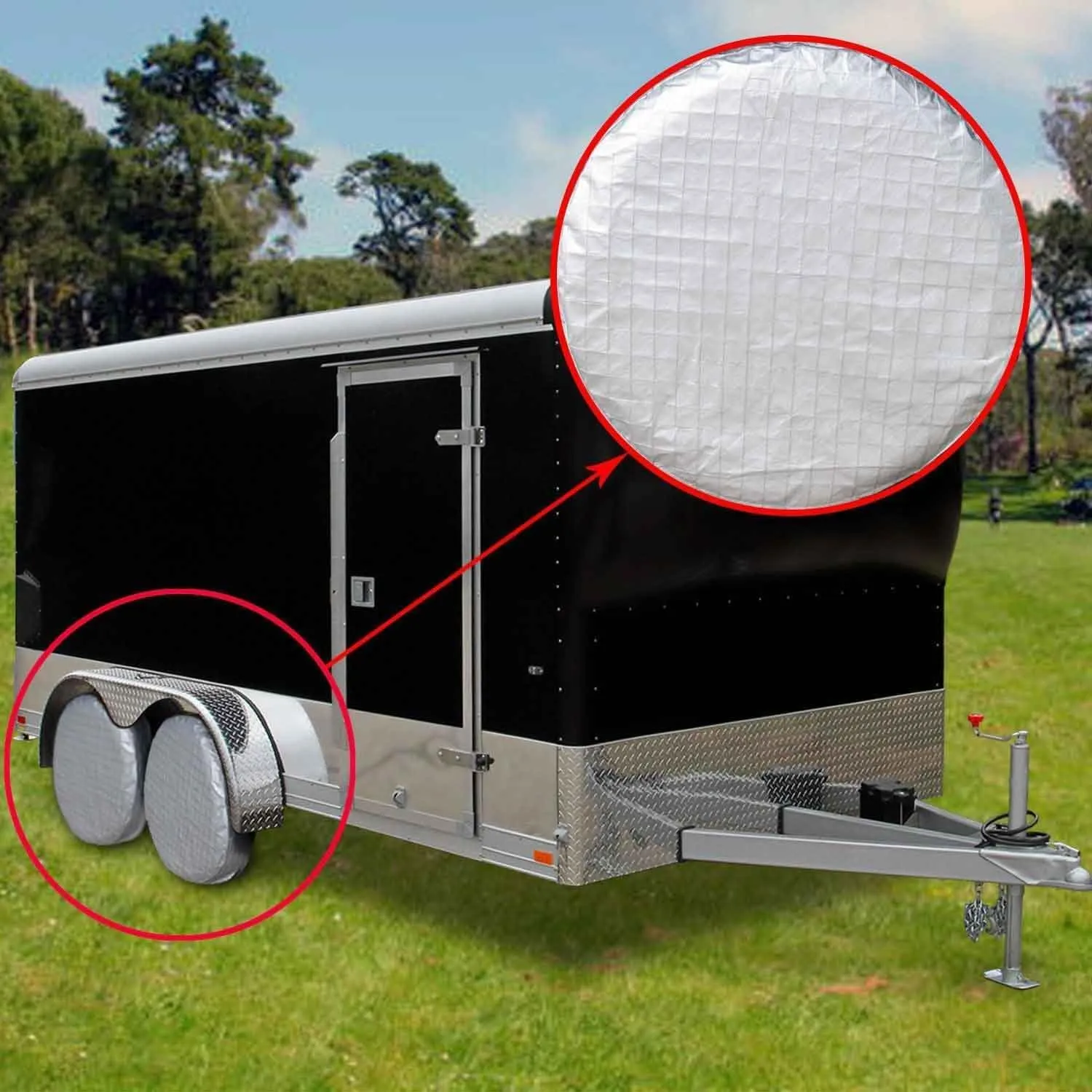 AmFor Tire Covers Set of 4, Waterproof Anti-UV Sun Snow Rain Tire Covers for Trailers, RV, Camper, SUV, Truck, Fit 33-35 inches Tire Diameter