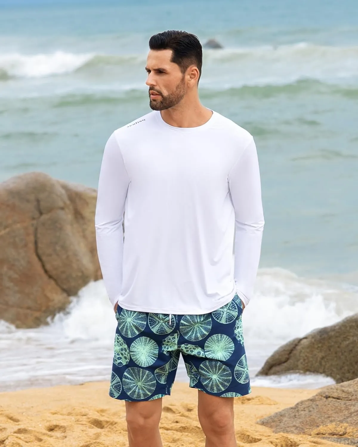 Angel season Men's Rash Guard Shirts UPF 50  Long Sleeve Swim Shirts Quick Dry UV Sun Protection Lightweight