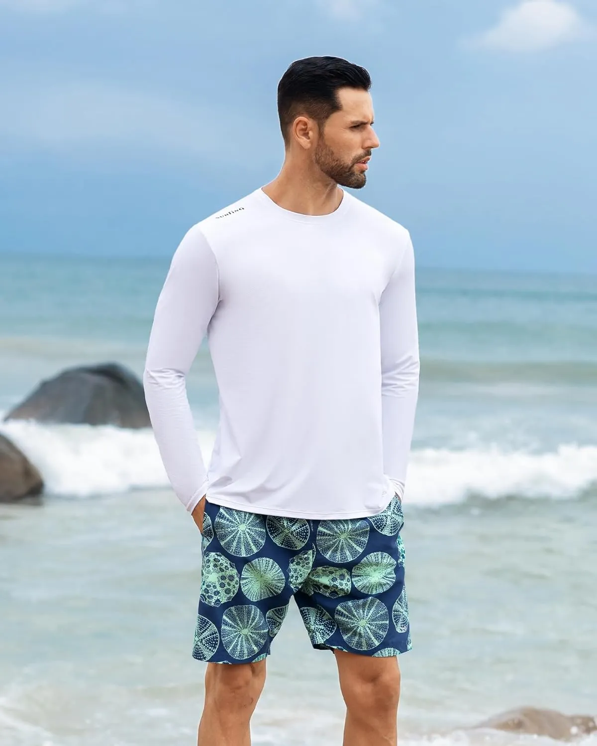 Angel season Men's Rash Guard Shirts UPF 50  Long Sleeve Swim Shirts Quick Dry UV Sun Protection Lightweight