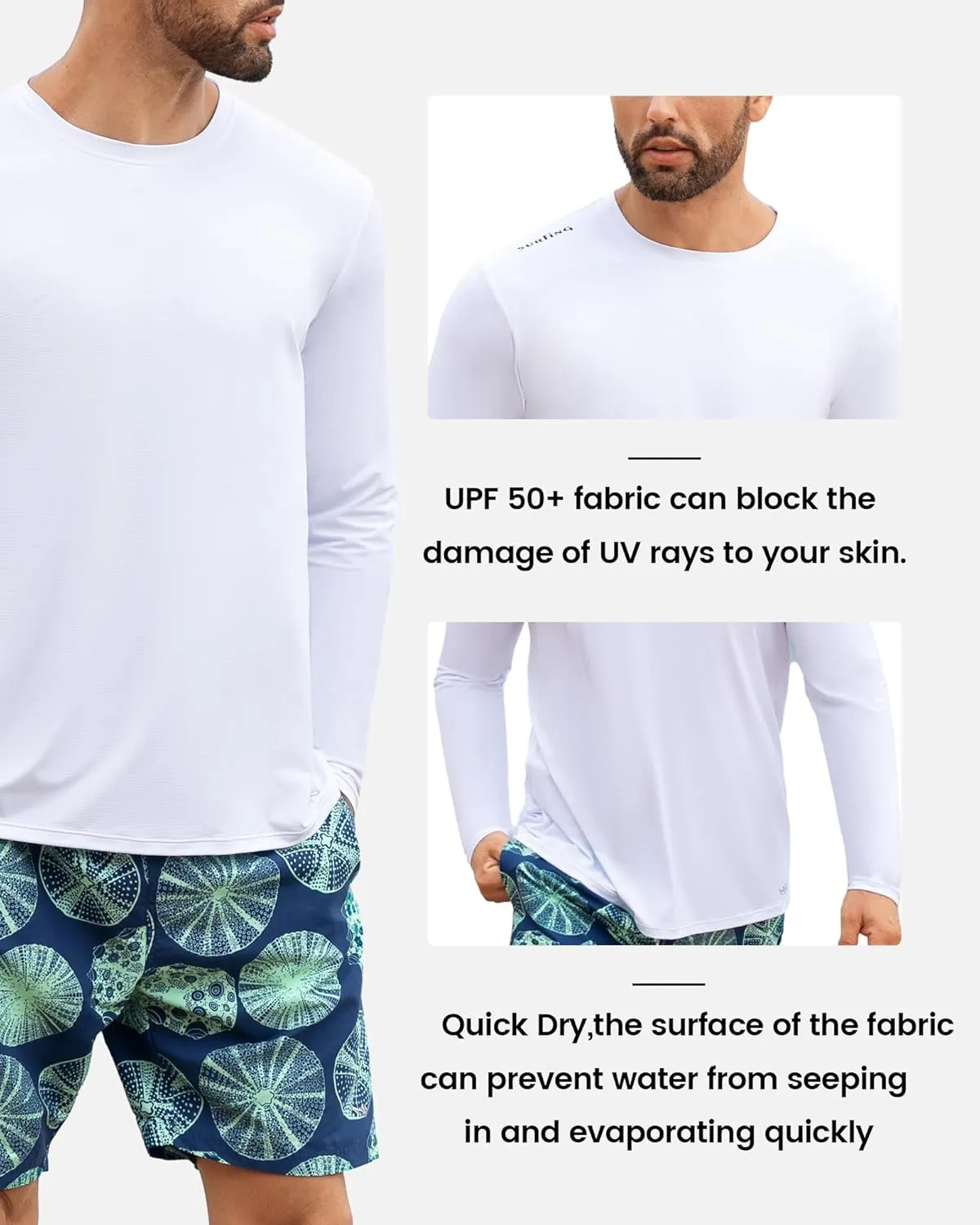 Angel season Men's Rash Guard Shirts UPF 50  Long Sleeve Swim Shirts Quick Dry UV Sun Protection Lightweight