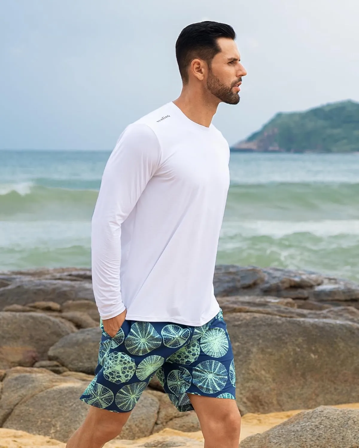 Angel season Men's Rash Guard Shirts UPF 50  Long Sleeve Swim Shirts Quick Dry UV Sun Protection Lightweight