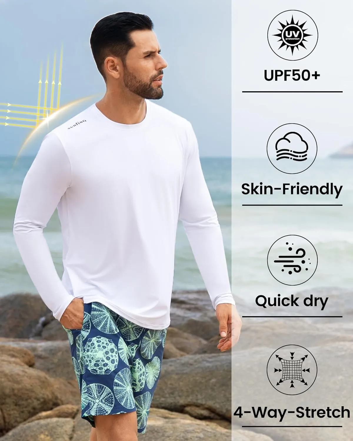 Angel season Men's Rash Guard Shirts UPF 50  Long Sleeve Swim Shirts Quick Dry UV Sun Protection Lightweight