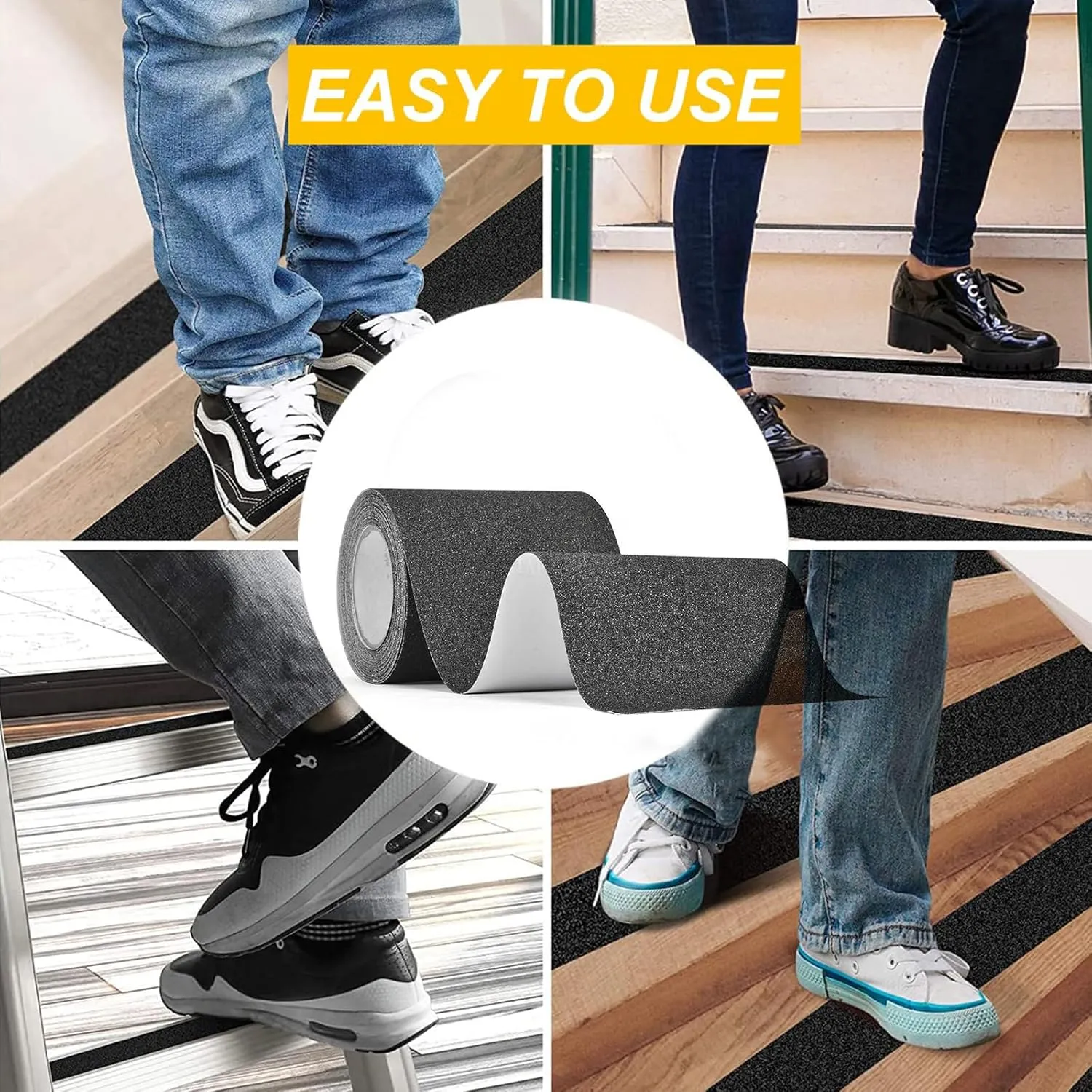 Anti Slip Tape, 6" × 30 Feet, Stair Non Slip Stair Treads for Wooden Steps, Grip Tape for Stairs, 80 Grit, Strong Abrasive Adhesive for Indoor & Outdoor (Black)
