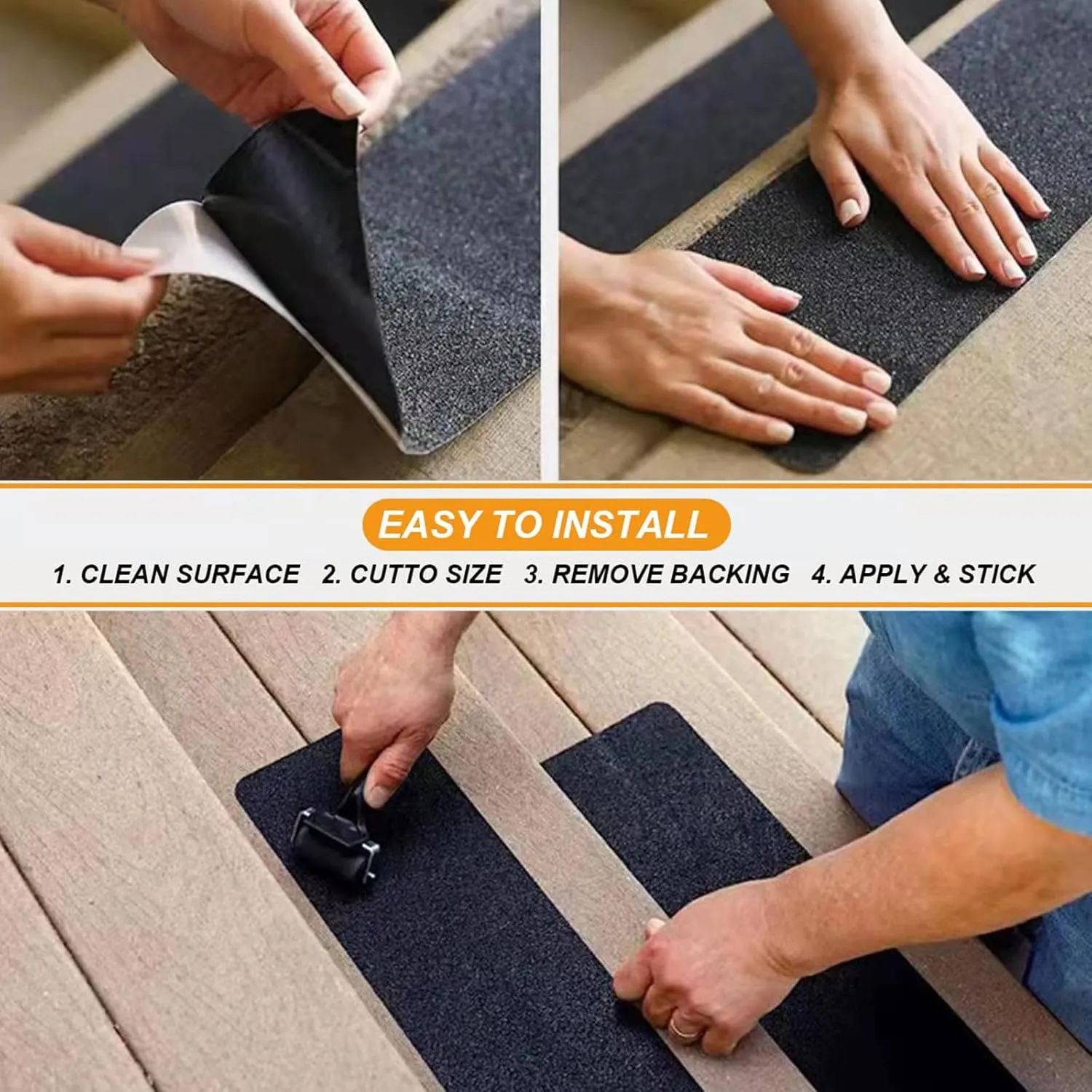 Anti Slip Tape, 6" × 30 Feet, Stair Non Slip Stair Treads for Wooden Steps, Grip Tape for Stairs, 80 Grit, Strong Abrasive Adhesive for Indoor & Outdoor (Black)