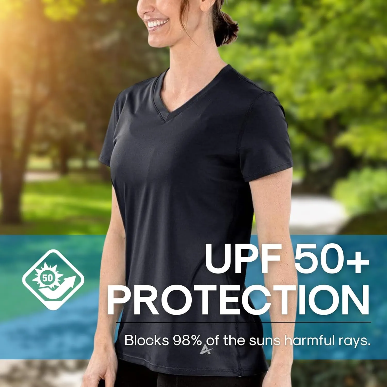 Arctic Cool Women's V-Neck Instant Cooling Moisture Wicking Performance UPF 50  Short Sleeve Workout Shirt