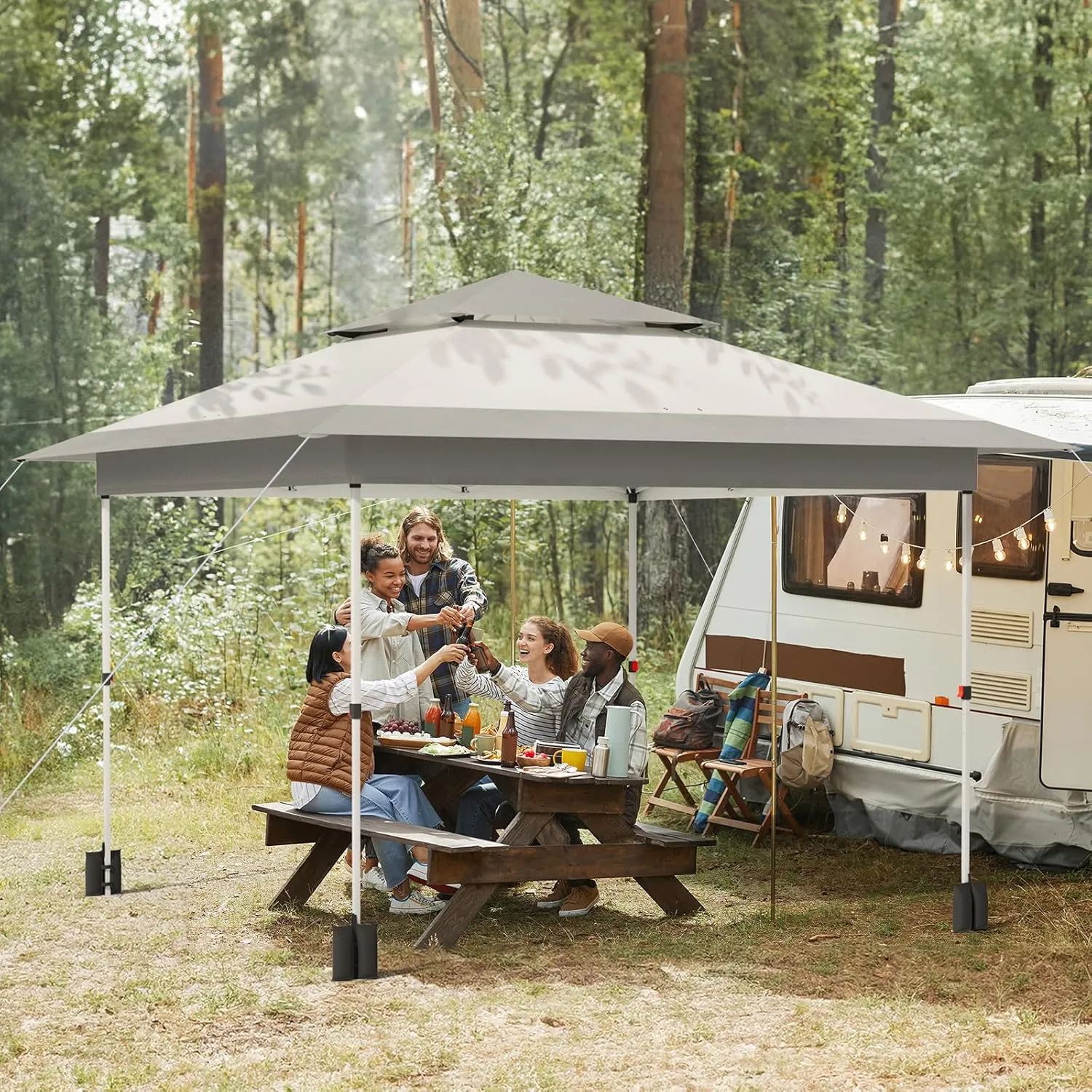 Arlopu Pop Up Canopy Tent with 1-Person Set up, Camping Instant Durable Shelter, Outdoor Gazebo Beach Shade with Wheeled Bag, 4 Sand Bags for Weight (Grey, 13FTX13FT)