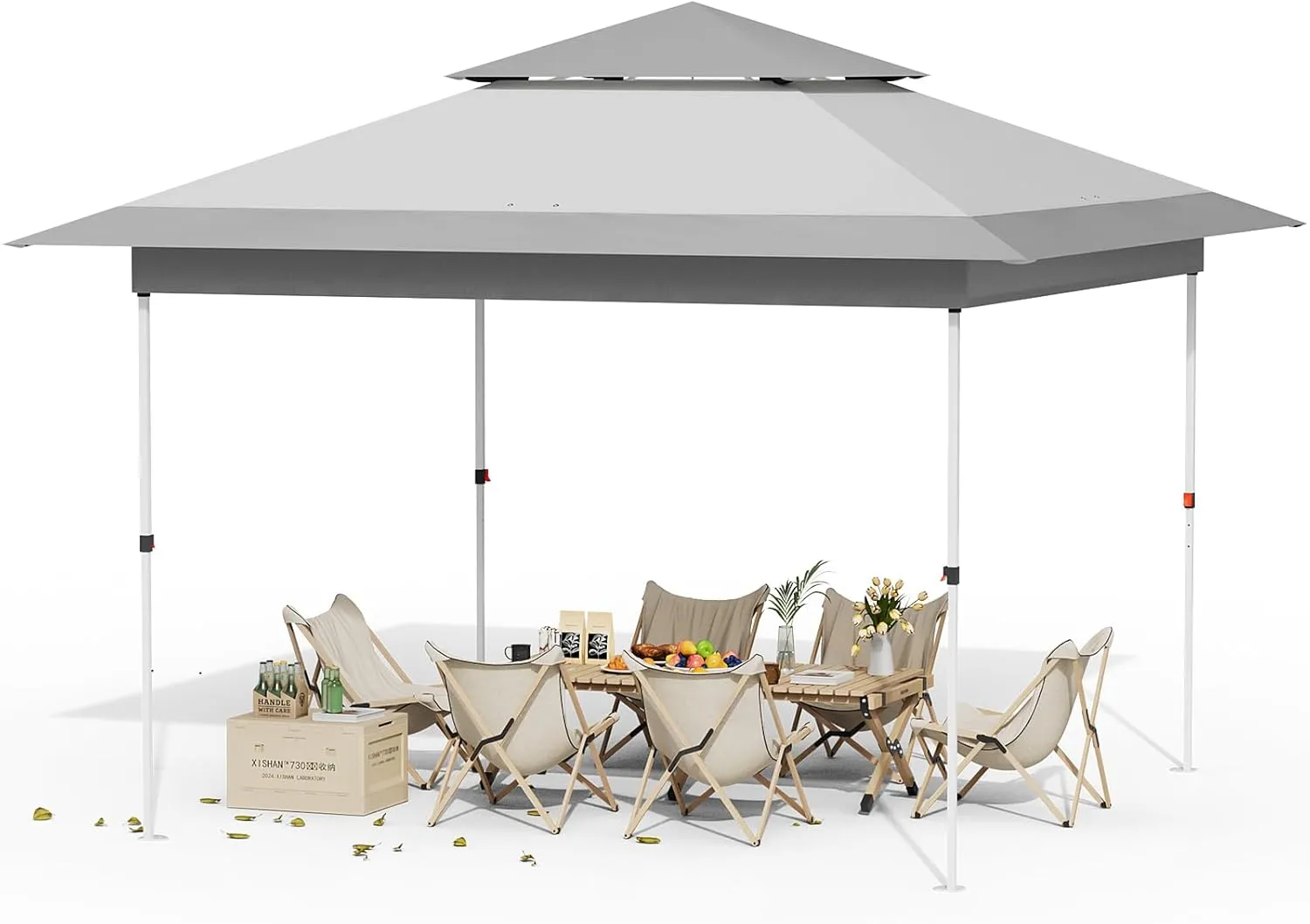Arlopu Pop Up Canopy Tent with 1-Person Set up, Camping Instant Durable Shelter, Outdoor Gazebo Beach Shade with Wheeled Bag, 4 Sand Bags for Weight (Grey, 13FTX13FT)