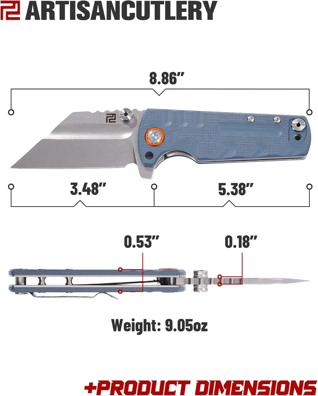 ARTISANCUTLERY Tactical Knife Proponent Folding Knife D2 Steel Blade with G10 Handle Fixed Blade EDC Knife for Hunting,Camping and Outdoor 1820P Blue