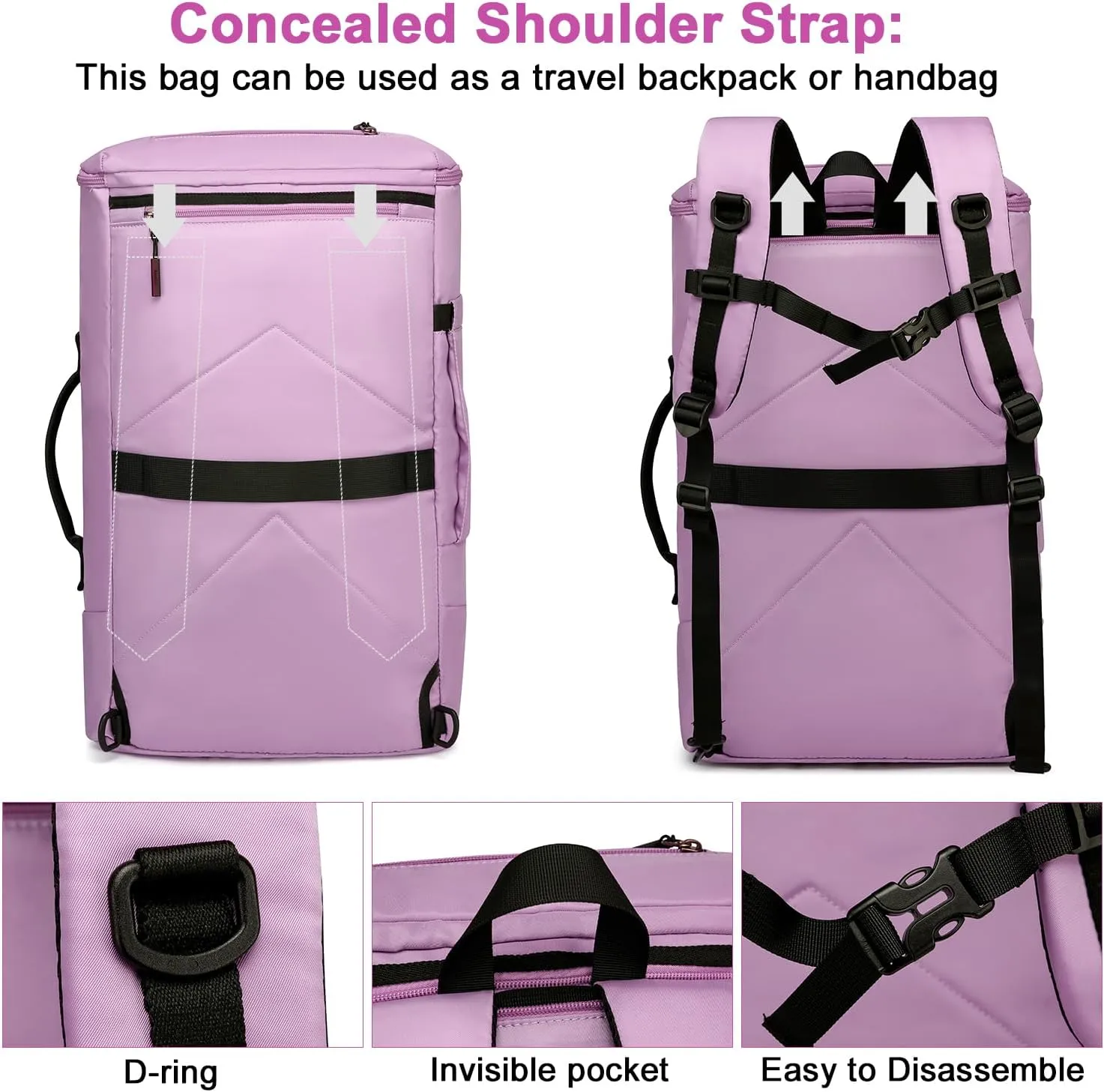 Asenlin Travel Backpack for Women Men，40L Extra Large Hiking Backpack，18 Inch Carry on Backpack Water Resistant for Casual Daypack Gym Backpack-Purple