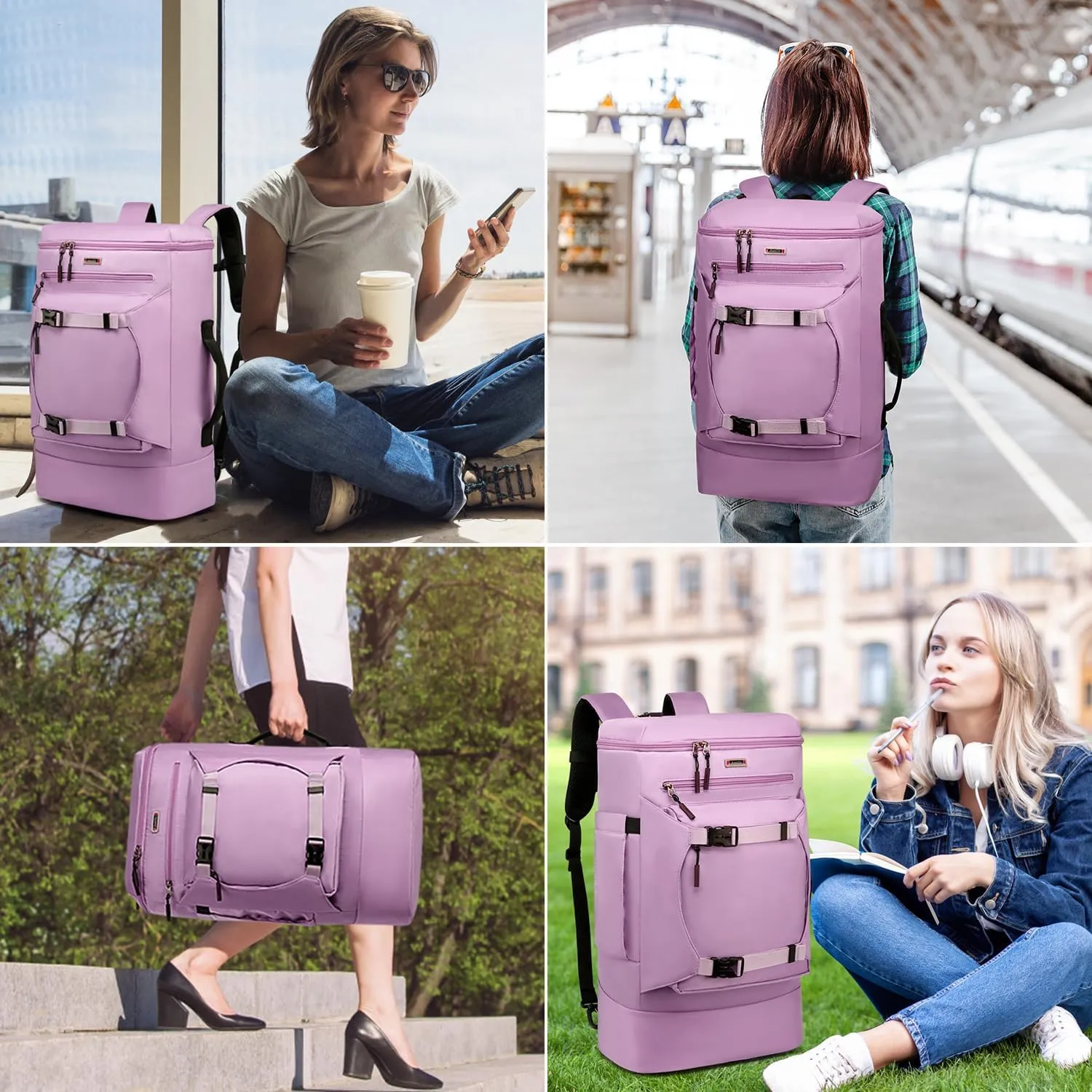 Asenlin Travel Backpack for Women Men，40L Extra Large Hiking Backpack，18 Inch Carry on Backpack Water Resistant for Casual Daypack Gym Backpack-Purple