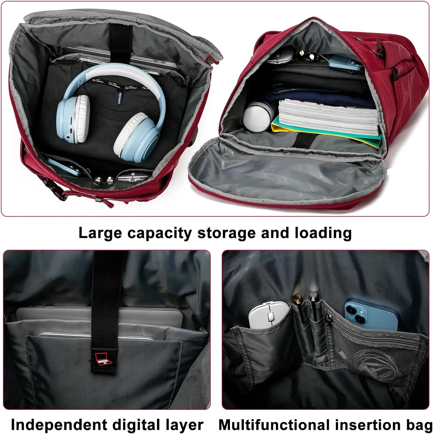 Asenlin Travel Backpack for Women Men，40L Extra Large Hiking Backpack，18 Inch Carry on Backpack Water Resistant for Casual Daypack Gym Backpack-Red
