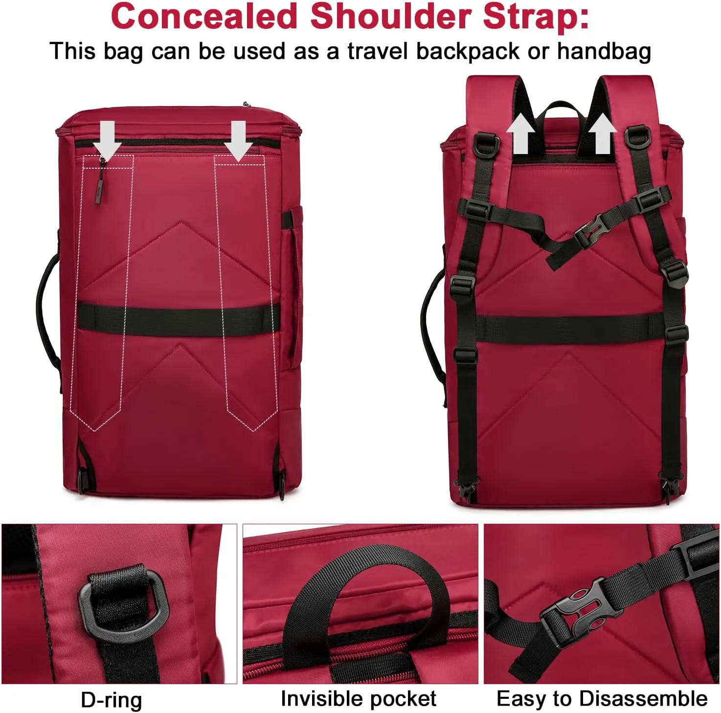 Asenlin Travel Backpack for Women Men，40L Extra Large Hiking Backpack，18 Inch Carry on Backpack Water Resistant for Casual Daypack Gym Backpack-Red