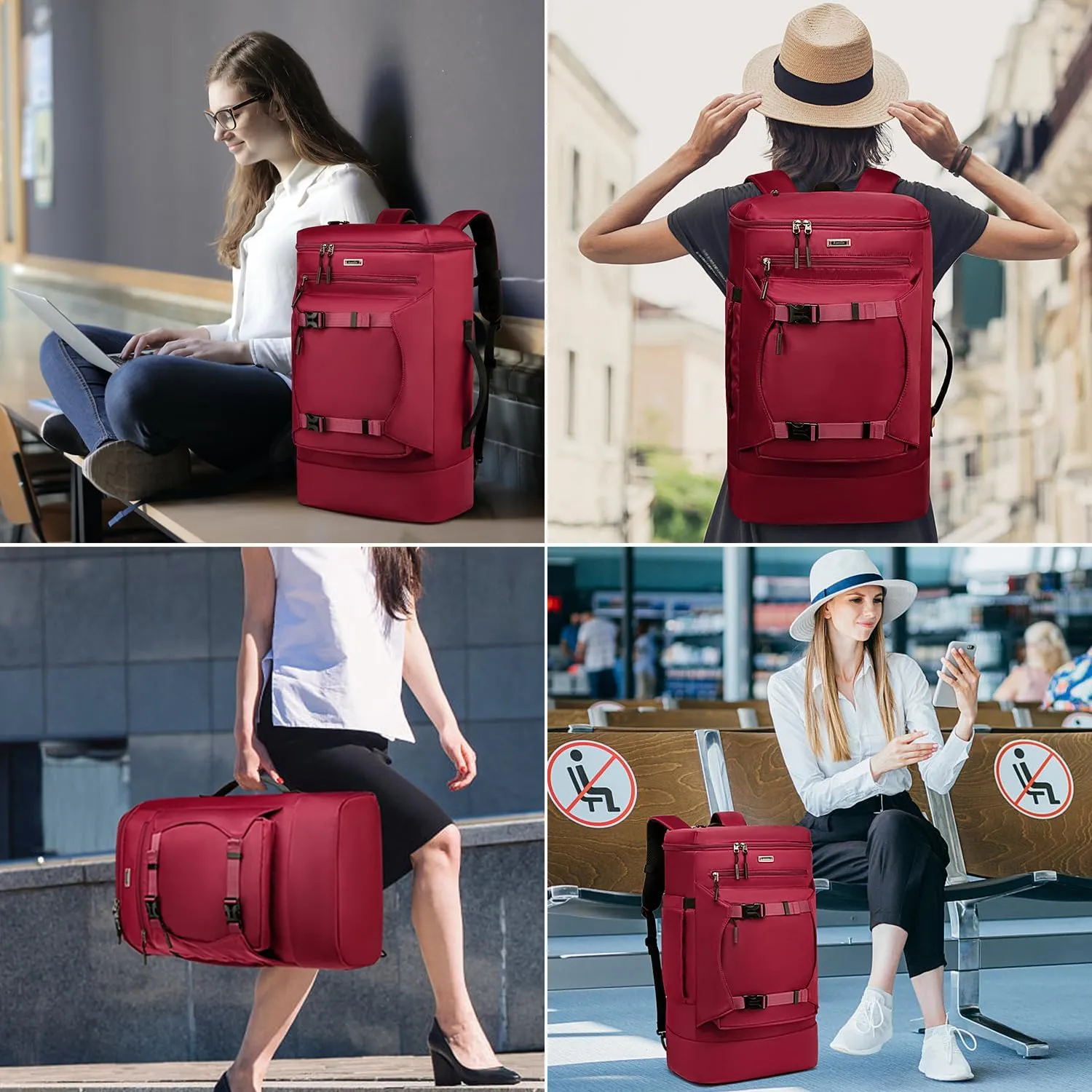Asenlin Travel Backpack for Women Men，40L Extra Large Hiking Backpack，18 Inch Carry on Backpack Water Resistant for Casual Daypack Gym Backpack-Red
