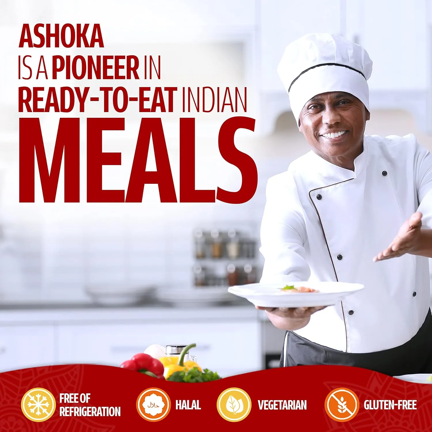 Ashoka Microwaveable Entrees 1932, Vegetarian Sampler Kit, Heat & Serve Meal Pack, Kosher Certified Variety Pack, Authentic Indian Cuisine, Instant Meals, Gluten-Free with No Preservatives, Pack of 5