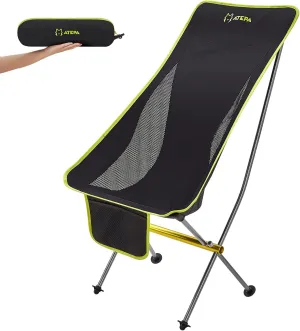 ATEPA Ultralight Camping Chair Lightweight High Back Folding Camping Chair with Pocket & Carry Bag Compact Backpacking Camp Chair for Outdoor Indoor Sports Hiking Beach Fishing