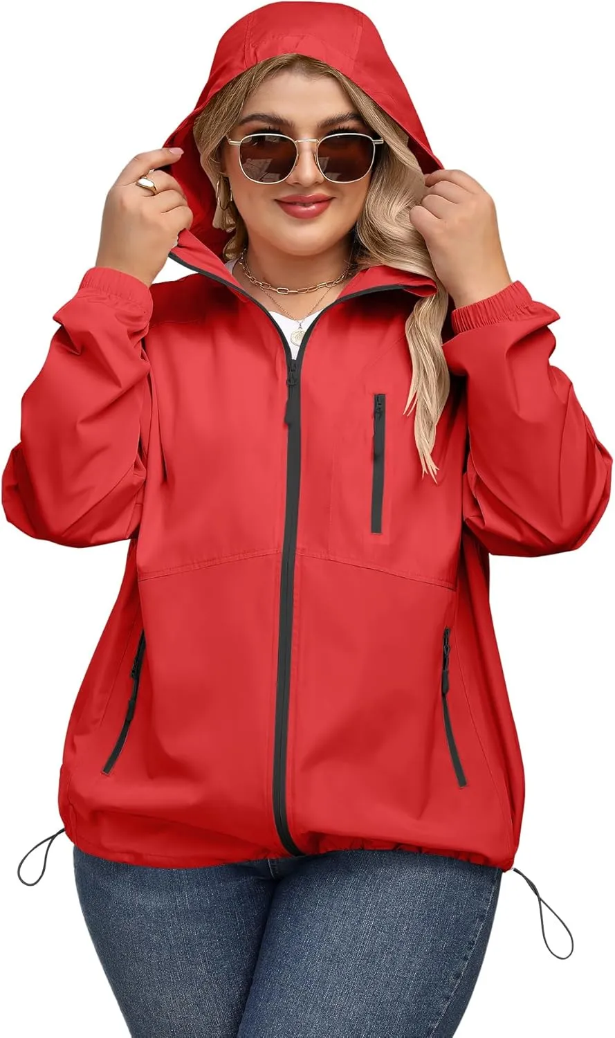 Avoogue Plus Size Womens Rain Jacket with Hood Waterproof Raincoats Lightweight Packable Outdoor Trench Coat XL-5XL