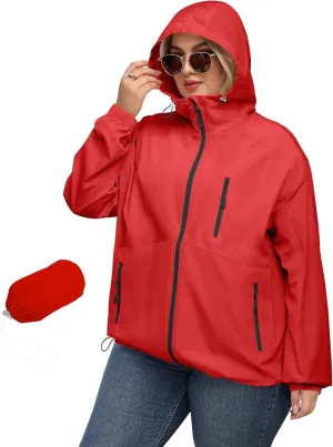 Avoogue Plus Size Womens Rain Jacket with Hood Waterproof Raincoats Lightweight Packable Outdoor Trench Coat XL-5XL
