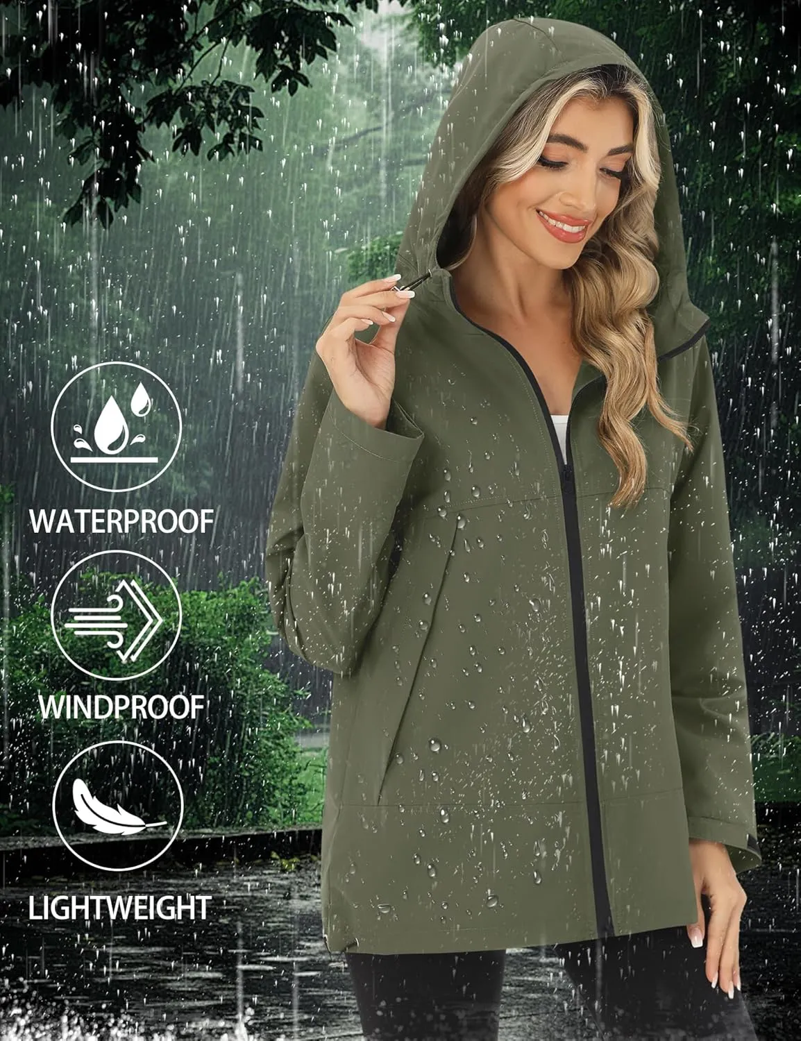 Avoogue Rain Jacket Women Waterproof Lightweight Raincoat Lined Outdoor Hooded Windbreaker