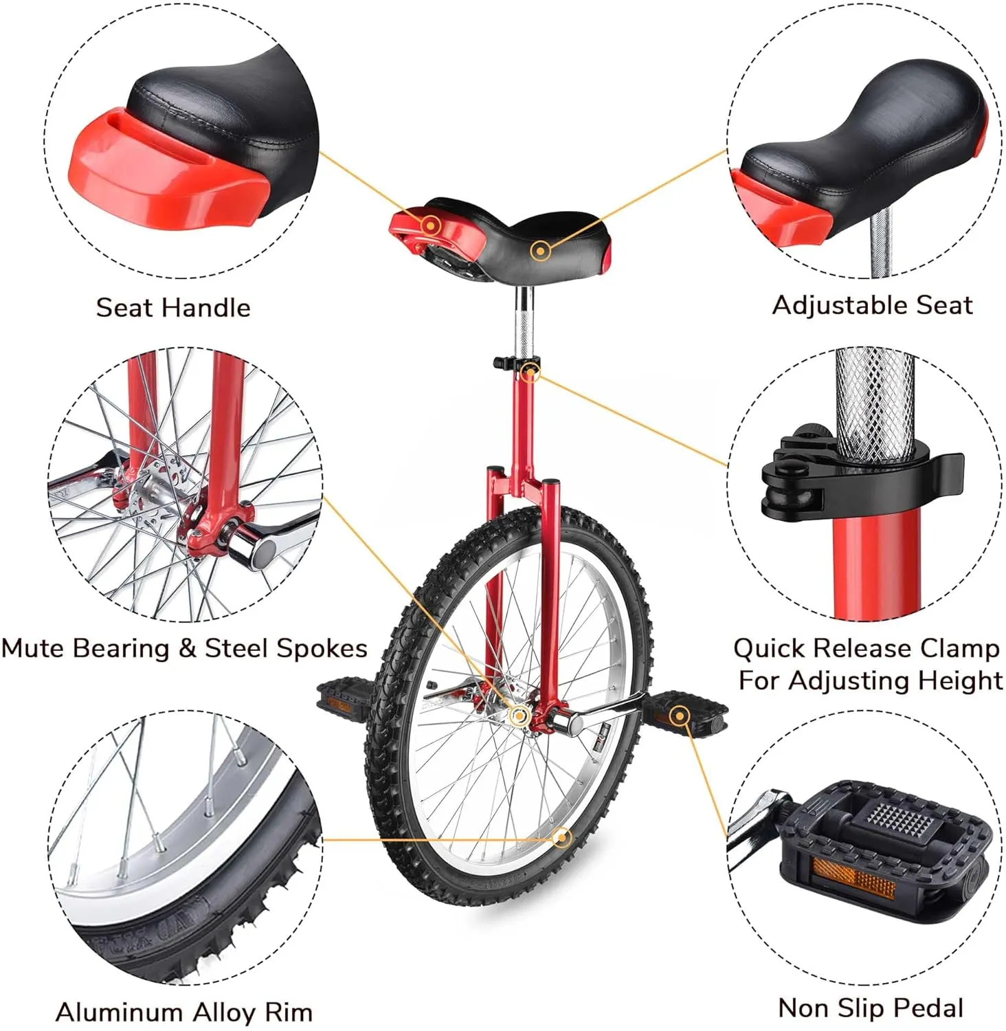 AW 16/18/20/24 Inch Wheel Outdoor Unicycle Adjustable Seat Exercise Bicycle Fit Adults Kids Outdoor Sports Fitness Exercise, for Choice