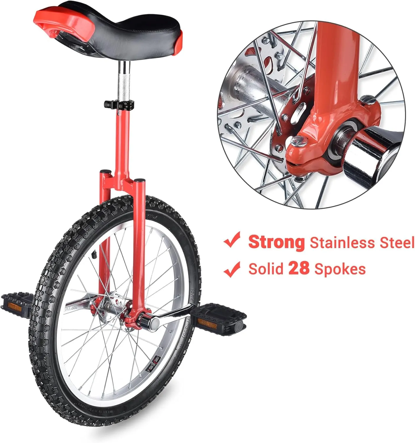 AW 16/18/20/24 Inch Wheel Outdoor Unicycle Adjustable Seat Exercise Bicycle Fit Adults Kids Outdoor Sports Fitness Exercise, for Choice