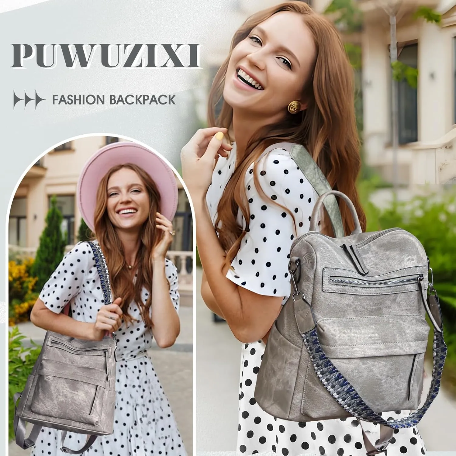 Backpack Purse for Women, PU Leather Back pack Purse, Multiple Pockets Anti Theft Backpack with Adjustable Straps, Women Back pack for Daily Work Travel, Grey