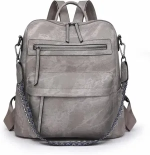 Backpack Purse for Women, PU Leather Back pack Purse, Multiple Pockets Anti Theft Backpack with Adjustable Straps, Women Back pack for Daily Work Travel, Grey