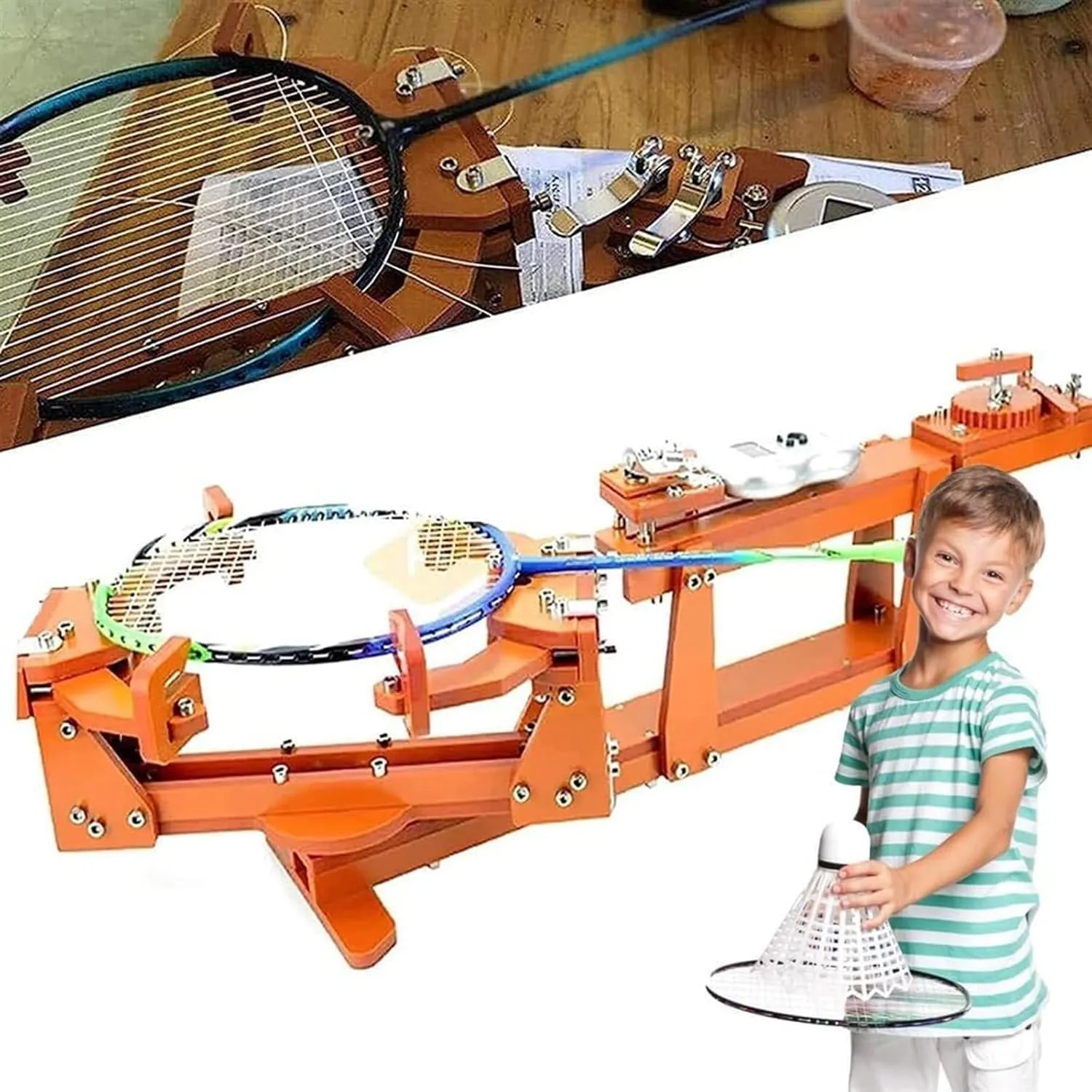 Badminton Racket Stringing Machine Stringer, Winch Type Personal Stringing Tools, 6-Point Fixed 60lb Winch Type Badminton String Machine, for DIY Squash, Tennis or Badminton Rackets