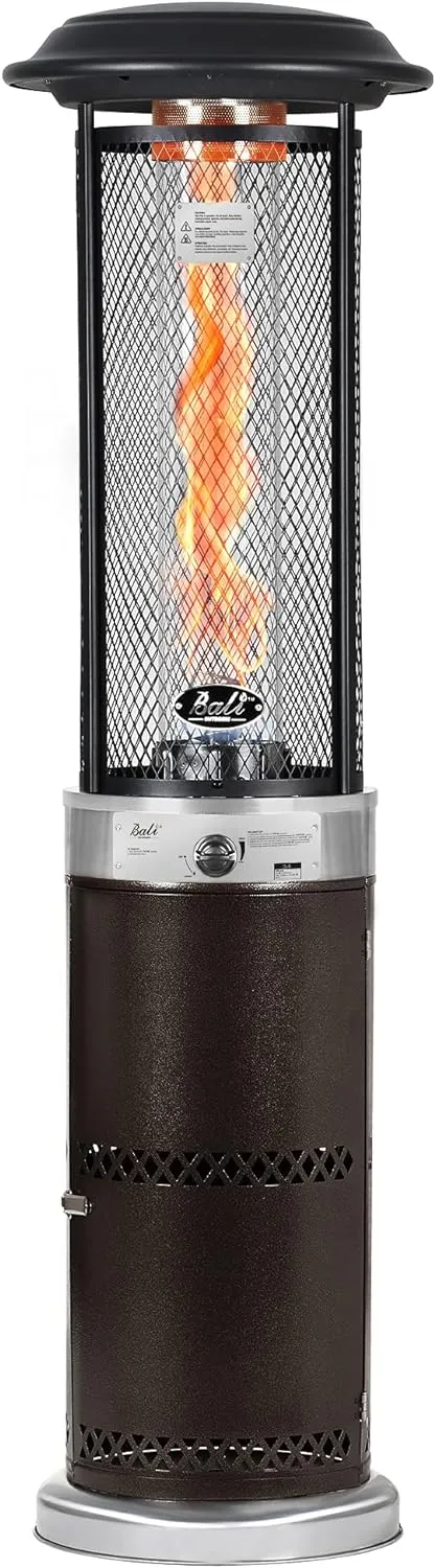BALI OUTDOORS Propane Patio Heater, Stainless Steel Standing, 36,000 BTUs Portable Commercial Outdoor Gas Patio Heater with Glass Tube for Deck, Garden and Porch
