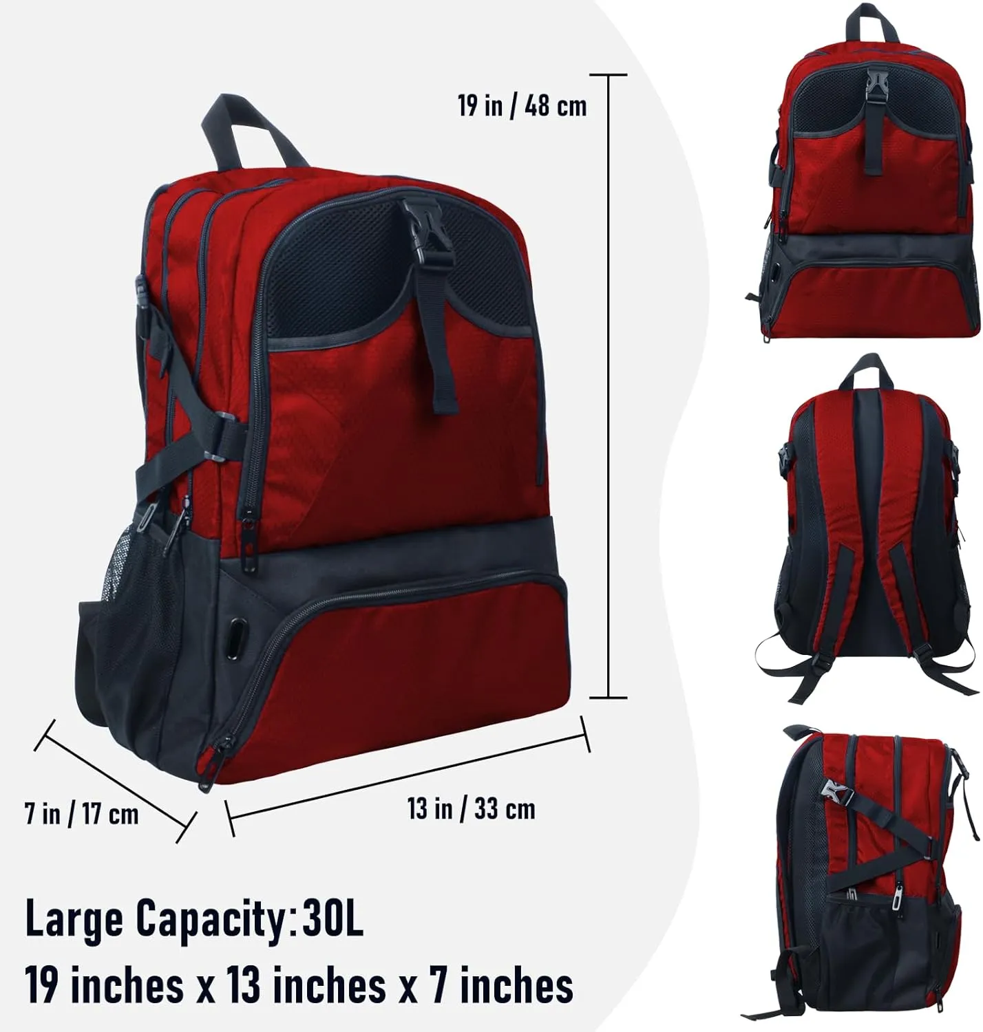 Basketball Backpack, Waterproof basketball bag with Large Shoe and Ball Compartment, Backpack for Women Men, Sports Equipment Bag for Soccer, Volleyball, Gym, Outdoor, Travel, 30L