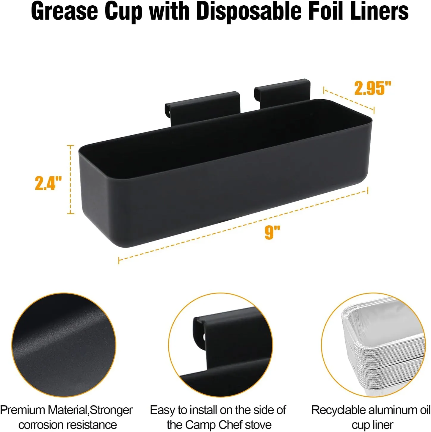 BBQ-PLUS Grease Catcher for Camp Chef Griddles with 20-Pack Disposable Grease Cup Liners, Grease Cup/Foil Grill Drip Pans or Camp Chef SG14 SG30 SG60 SG90 SG100 Professional Griddle
