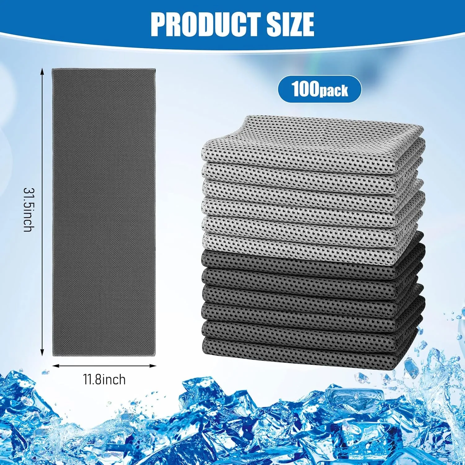 BBTO 100 Pack Cooling Towel - Microfiber Cold Sports Sweat Rags Neck & Face Breathable Ice Chilly Towel for Gym Yoga Golf Workout Beach Accessories