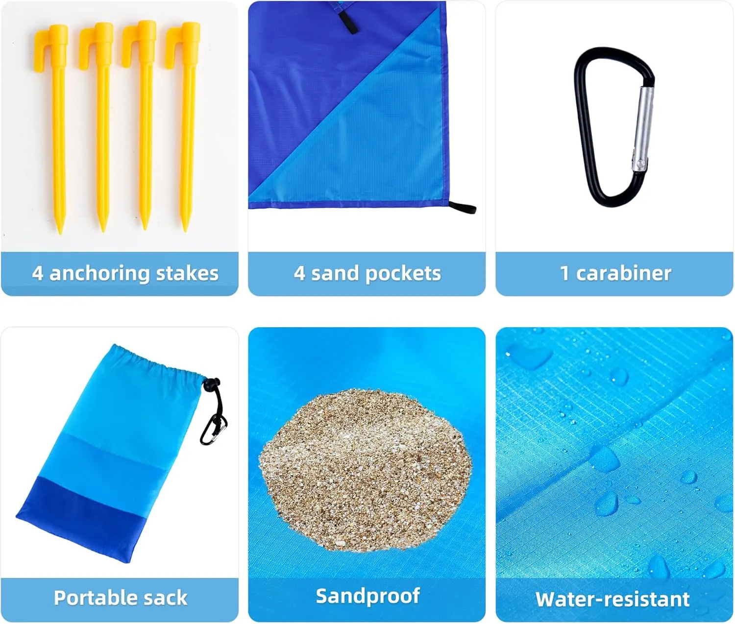 Beach Blanket Extra Large 108"*118" with 2 Pillows Waterproof Sandproof Beach Mat Lightweight Compact Quick Drying with 4 Stakes&4 Corner Pockets for 1-8 Adults for Camping Picnic Hiking