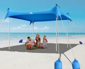 Beach Canopy Tent Sun Shade UPF50  Portable Beach Tent 10x10 FT Beach Tent Sun Shade with 8 Sandbags 4 Aluminum Poles Carrying Bag & Sand Shovel Canopy Tent for Beach Camping Fishing Picnics