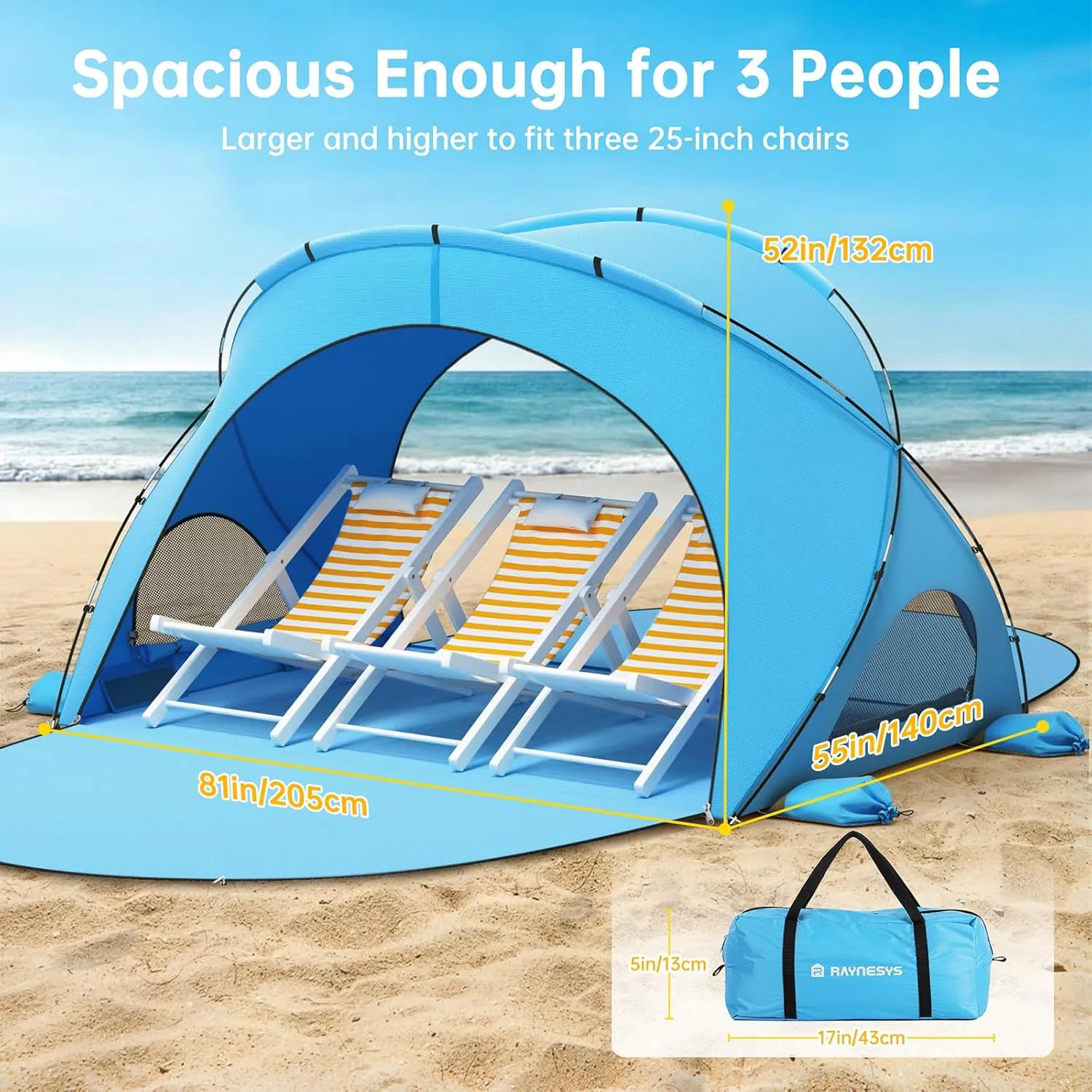 Beach Tent Sun Shelter, Beach Shade Tent with UPF50  UV Protection, Beach Sun Shelter, Beach Shade with 2 Zippered Doors, Portable Beach Tent for Beach Camping Fishing