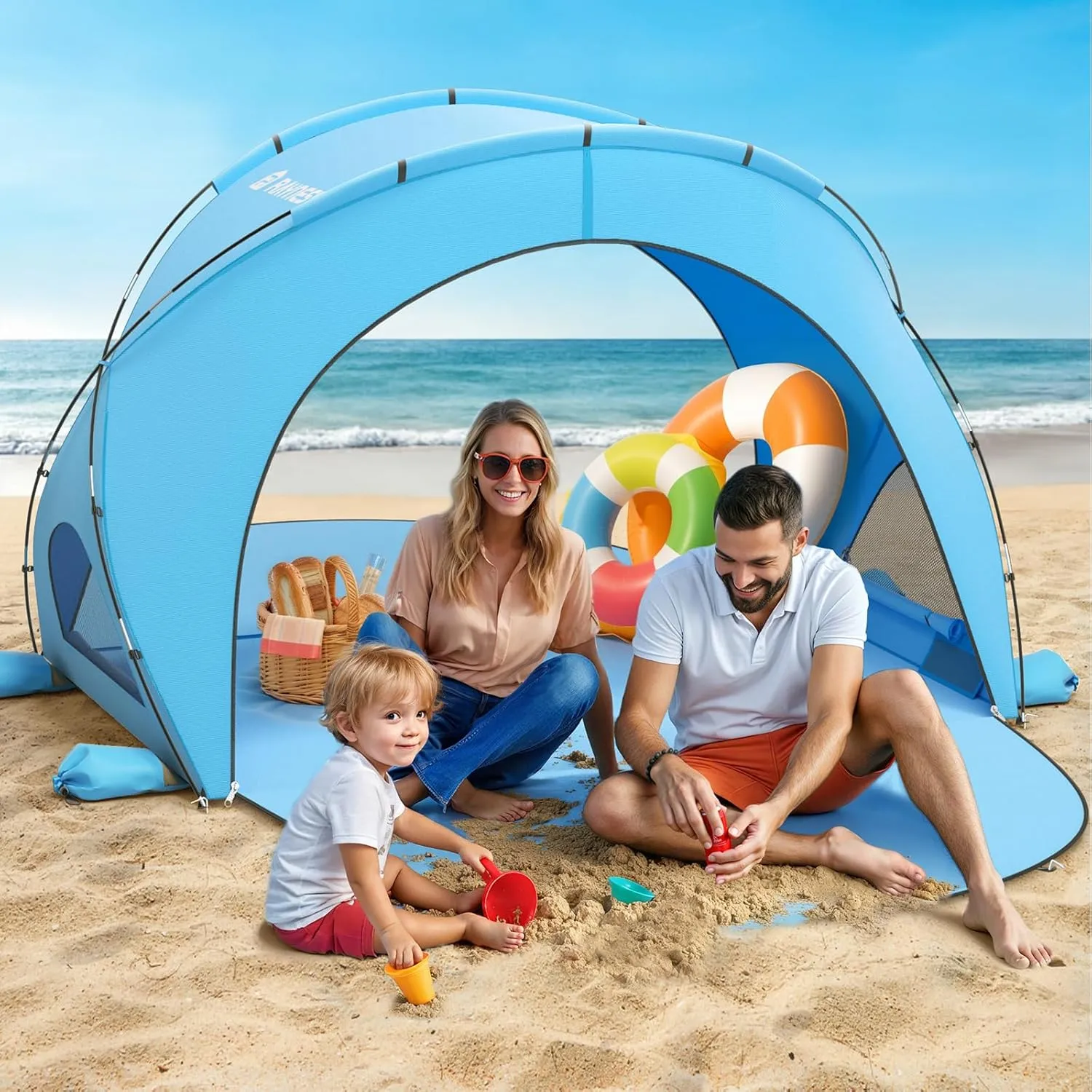 Beach Tent Sun Shelter, Beach Shade Tent with UPF50  UV Protection, Beach Sun Shelter, Beach Shade with 2 Zippered Doors, Portable Beach Tent for Beach Camping Fishing